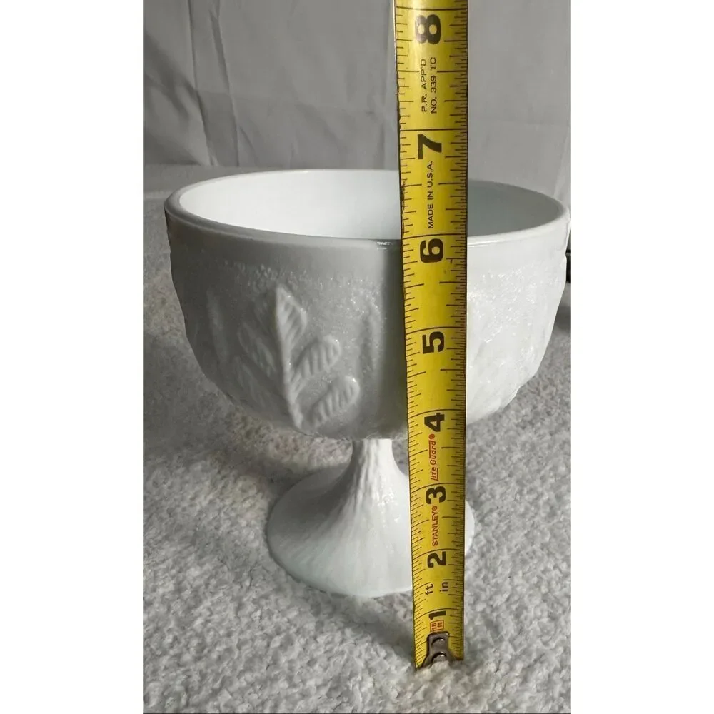 Vintage FTD Milk Glass Compote/Oak Leaf Pattern Vase